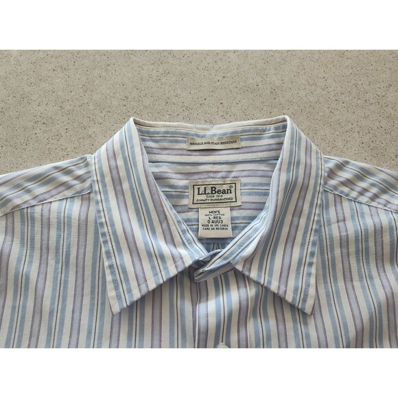 LL Bean Shirt Short Sleeve Button Down Multicolor Stripe Shirt Men's Large - Picture 2 of 8